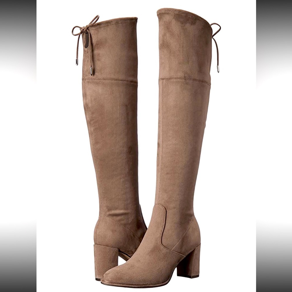 Marc Fisher knee high block heel boot with bow back mushroom color Sz 7.5